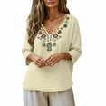 thumbnail image 6 of GEWSEY Linen Tops for Women 2026 Trendy Boho Embroidered V Neck 3/4 Sleeve Blouses Dressy Casual Loose Fit Shirts (White, L), 6 of 8