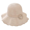 thumbnail image 1 of Sombrero de pescador con borde ondulado para mujer, gorro de pescador con borde ondulado de 56-58cm de circunferencia, gorro de sol hueco de punto con flores, gorro de lavabo plegable y transpirable, 1 of 5