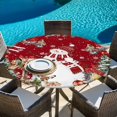 thumbnail image 6 of Red Christmas Round Tablecloth, Fitted Table Cover with Elastic for 36"-44" Round Tables, Snowman Xmas Tree Snowflake Winter Table Cloth Outdoor Indoor Dinning Party Waterproof Tablecloths, 6 of 7