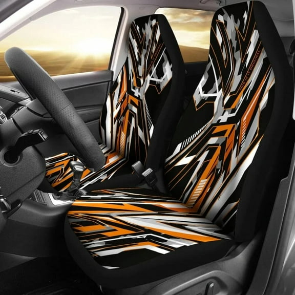 Extreme Racing Army Style Black & Orange Design Car Seat Covers Pack of 2 Universal Front Seat Protective Cover