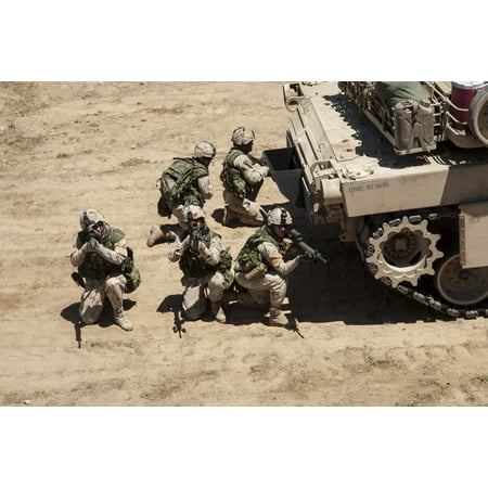 Blitz Paper - LAMINATED POSTER Canadian soldiers post security behind a tank during exercise Dawn Blitz aboard Camp Pendleton, Cali Poster Print 24 x 36