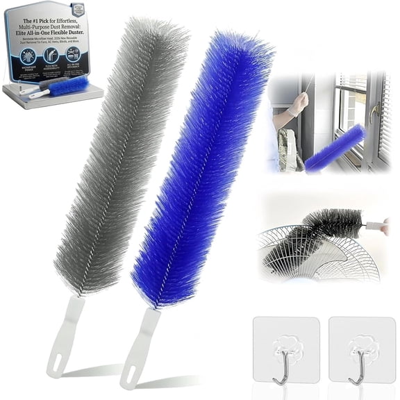 2PCS Bendable Microfiber Head, 2026 New Reusable Dust Remover, Fan Brush Cleaner Washable Ldeal, Multi Purpose Dust Removal Brush for Electric Fans Air Conditioning, Home Car Vents, Curtain