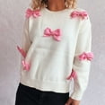 thumbnail image 5 of Lenpel Sweaters for Women Trendy Long Sleeve Crew Neck Knitted Pullover Tops Soft Casual Sweaters with Bowknots(White,Large), 5 of 5