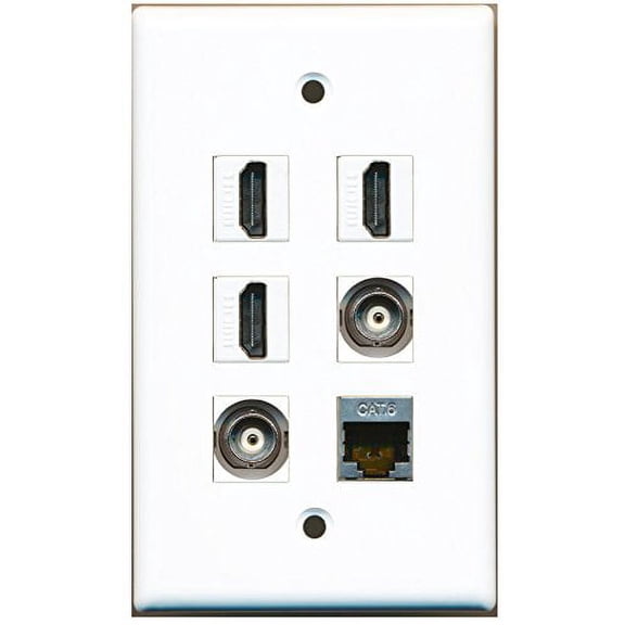 RiteAV - 3 HDMI 1 Port Shielded Cat6 Ethernet 2 Port BNC Wall Plate