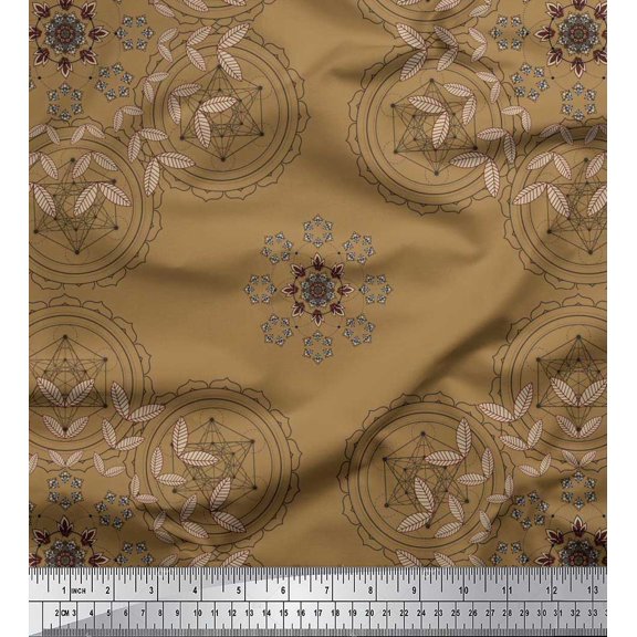 Soimoi Cotton Duck Fabric Leaves & Sacred Geometry Geometric Printed Fabric 1 Yard 42 Inch Wide