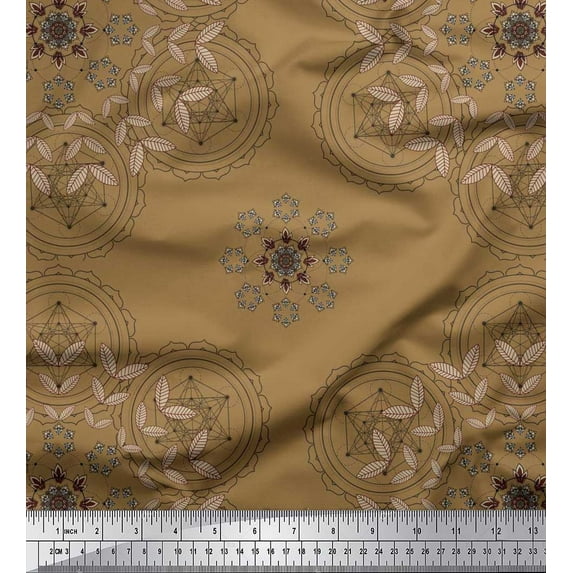 Soimoi Poly Georgette Fabric Leaves & Sacred Geometry Geometric Fabric Prints by Yard 42 Inch Wide