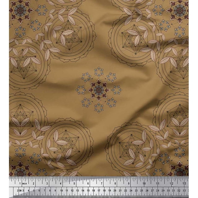 Soimoi Rayon Fabric Leaves & Sacred Geometry Geometric Printed Craft Fabric by The Yard 56 Inch Wide