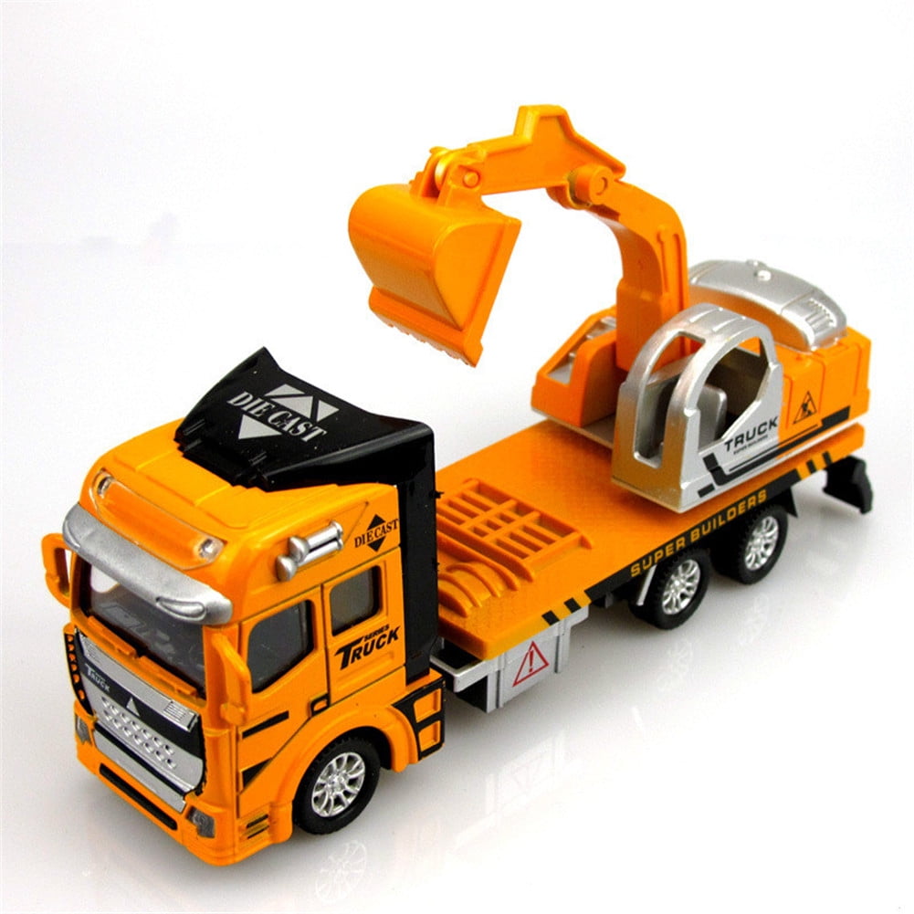 Set of 3 Dumping Truck Cement Mixer Excavator Construction Diecast Toy Vehicle 