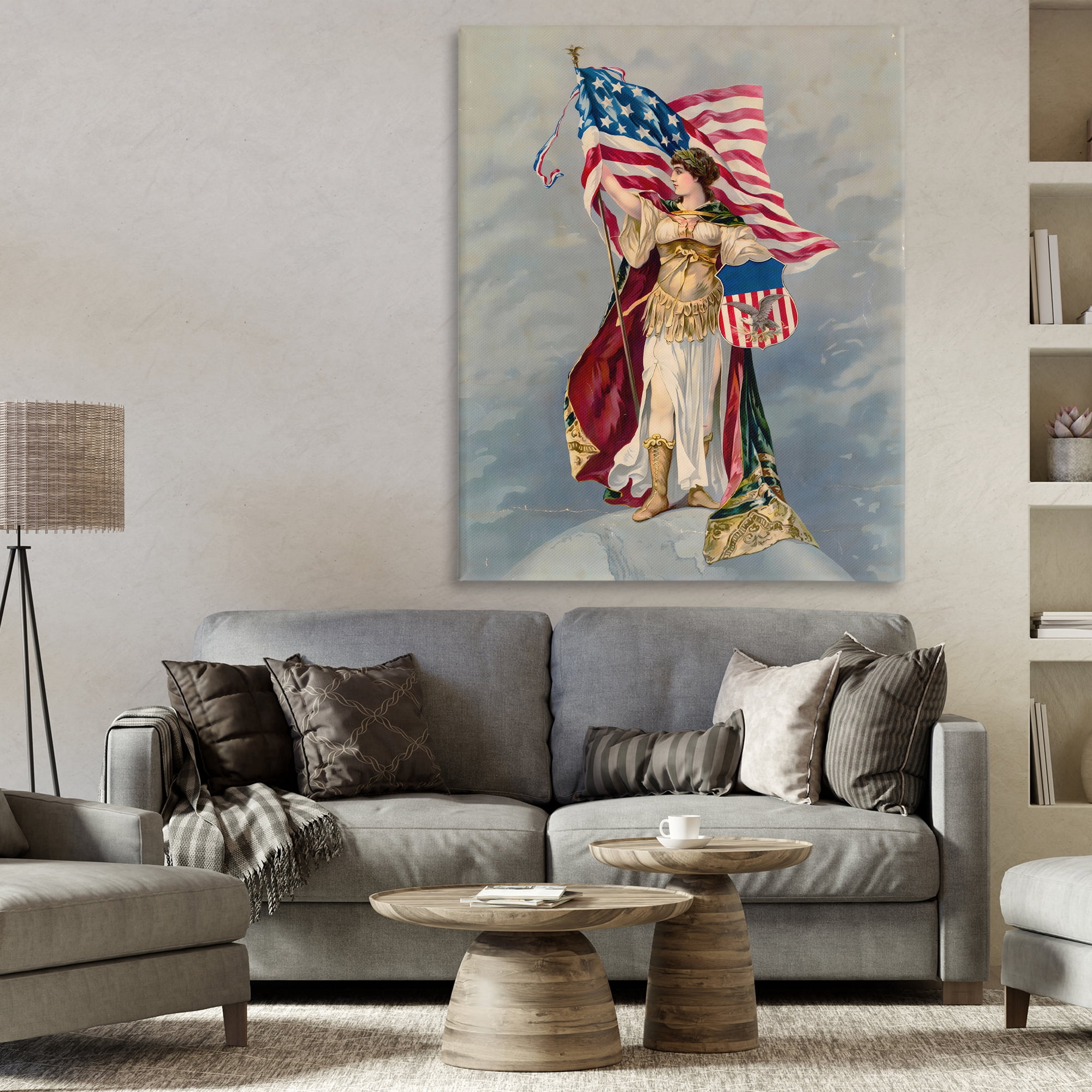 Stupell Industries Columbia Standing with American Flag Canvas Wall Art, design by Arlington Prints