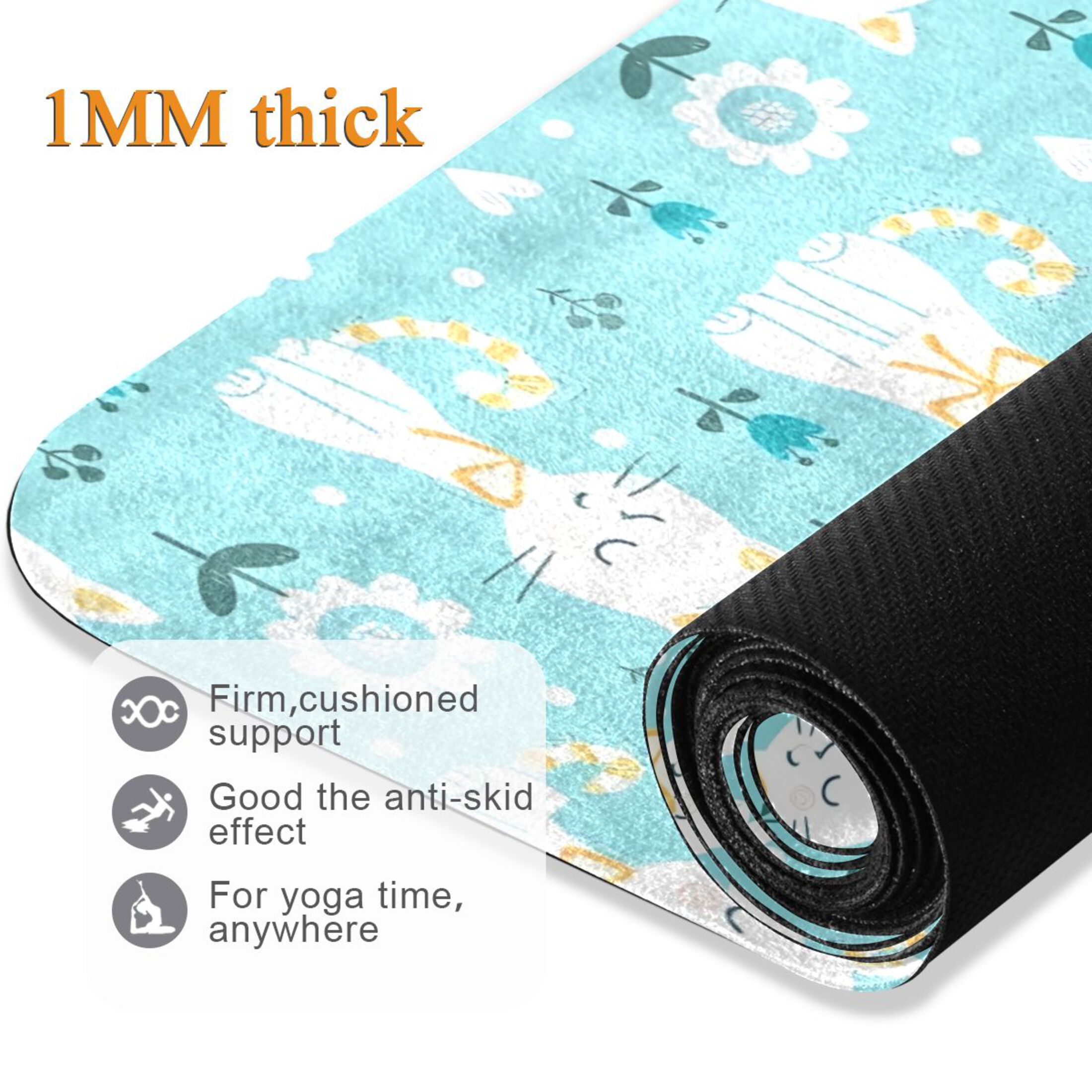 BZSMCE Yoga Mat Women Fitness Mat Flower White Cat Pattern