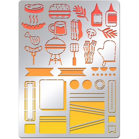 BBQ Journal Stainless Steel Stencils, 5.5x7.5inch Food and Diary Border Pattern Painting Template Journal Tool for Wood Burning Pyrography Engraving DIY Craft
