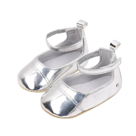 Penkiiy Infant Baby Girls Dress Shoes Bowkont Ballet Mary Jane Flats for Newborn Girl Non-Slip Soft Sole Toddler First Walkers Princess Wedding Shoes Silver for 9-12 Months