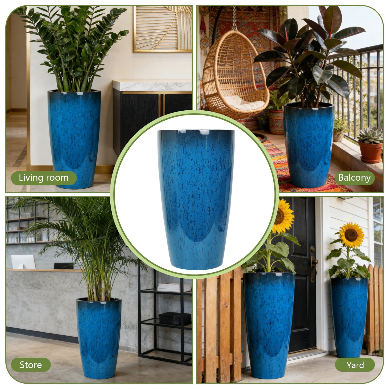2 Pack 24" Tall Planters Sturdy Plant Flower Tree Pots for Indoor Outdoor Decor, Blue