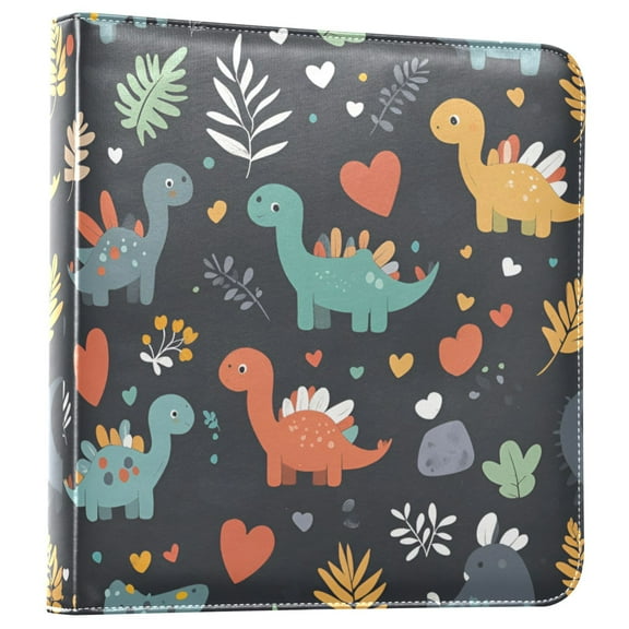 FORMRS 3 Ring Photo Album 4"x6" Self Adhesive Large Capacity PU Leather Cover, Cute Dinosaur
