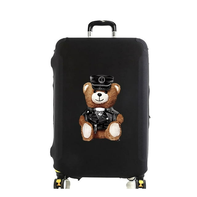 Luggage Cover Suitcase Protector Police Bear Print Thicken Elasticity Dust Cover Anti-Scratch Protective Set 18-32 Inch Trolley black S