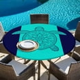 thumbnail image 6 of Turtle Mandalas Round Tablecloth, Fitted Table Cover with Elastic for 45"-54" Round Tables, Boho Modern Abstract Blue Stripe Summer Table Cloth Outdoor Indoor Dinning Party Waterproof Tablecloths, 6 of 7