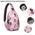 thumbnail image 2 of Sling Backpack,Pink Halloween Black Cats Ghosts and Pumpkins Sling Bag with Water Bottle Holder,Waterproof Sling Bag for Men/Women with Headphone Jack for Hiking,Travel, 2 of 6