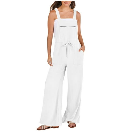 Fsqjgq Jumpsuits for Women Plus Size Rompers Bodysuit Green Romper Summer Boho Casual Loose Jumpsuits Wide Leg Long Pant Bib Overalls Floral Print Sleeveless Baggy Rompers with Pocket Summer Wide