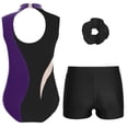 thumbnail image 2 of YONGHS Girls Sparkly Dance Unitards Biketards Gymnastics Leotards with Shorts Hair Tie Purple 16, 2 of 5