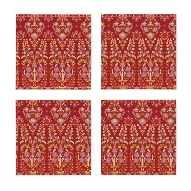 Linen Cotton Canvas Cocktail Napkins (Set of 4) Medieval Damask