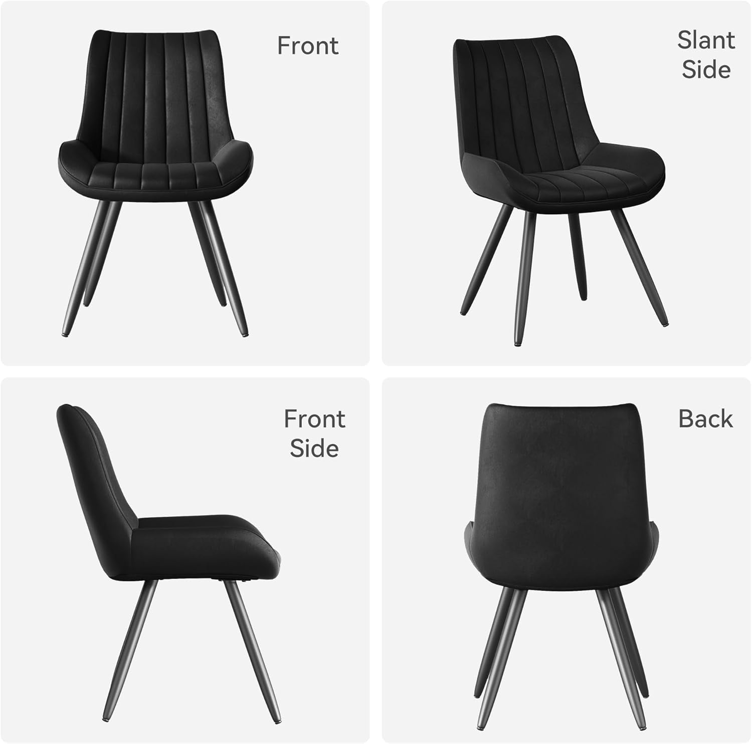Hawsaiy Modern Dining Chairs Set of 6, Cat Scratch-Resistant Faux Leather Upholstered Kitchen Side Chairs with Thick Cushions & Metal Legs, Black