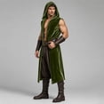 thumbnail image 4 of UTSJKR Men Hooded Sleeveless Velvet Long Tunic, Open‑Front Medieval Robe, Sleeveless Cloak for Renaissance and Halloween Cosplay Green L, 4 of 7