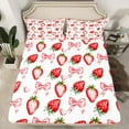 thumbnail image 2 of Manfei Red Strawberry Fruit Bed Sheets for Teen, Princess Bowknot King Sheets, Kawaii Cartoon Food Sheet Set, Breathable Home Decor, 4pcs, 2 of 7