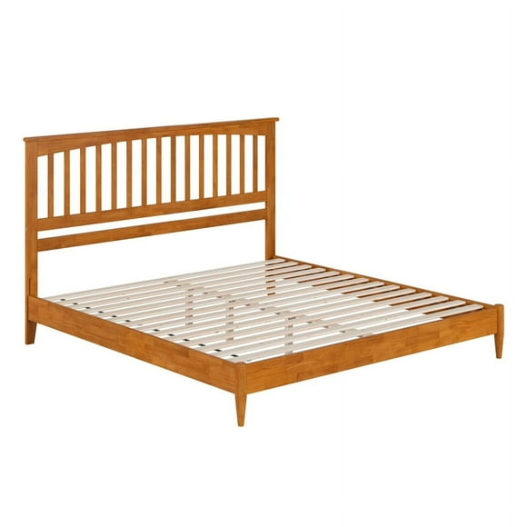 Becket King Wood Low Profile Platform Bed in Light Toffee