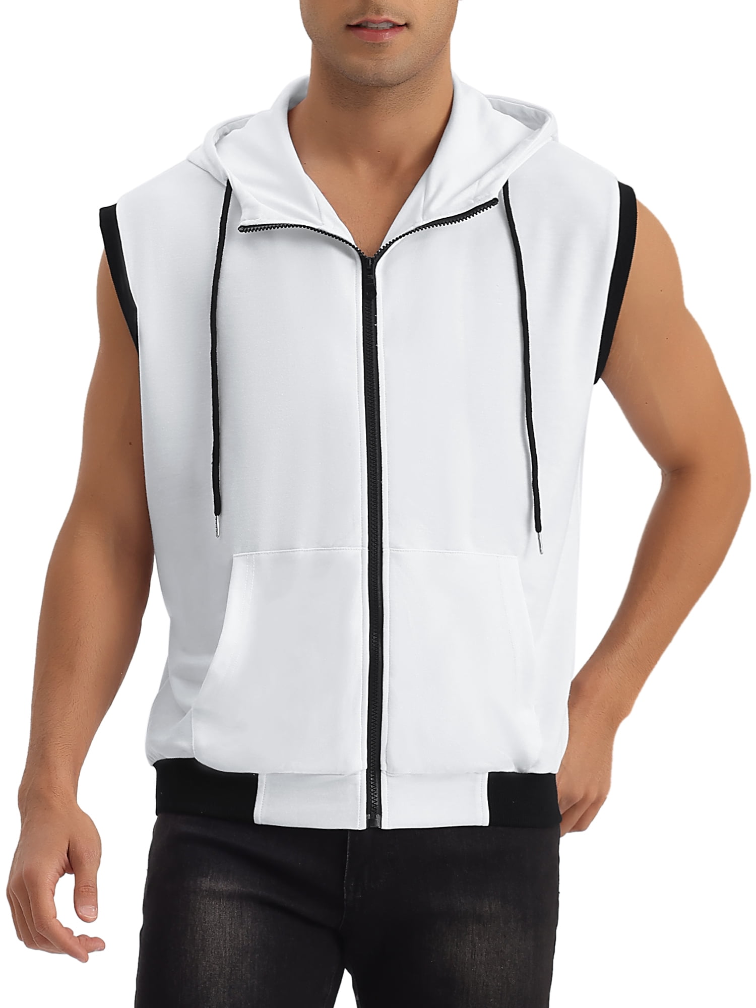 INSPIRE CHIC Men's Vest Hoodie Zip Up Sleeveless Drawstring Hooded