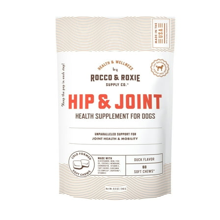 Rocco & Roxie Hip & Joint Health Supplement Soft Chew for Dogs, Duck Flavor, 60 Count