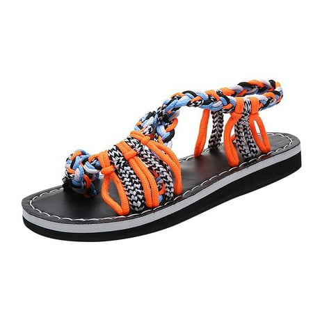 

BRISEZZS Womens Flat Sandals- Casual Roman Beach Sandals Open Toe Summer Sandals #218 Orange