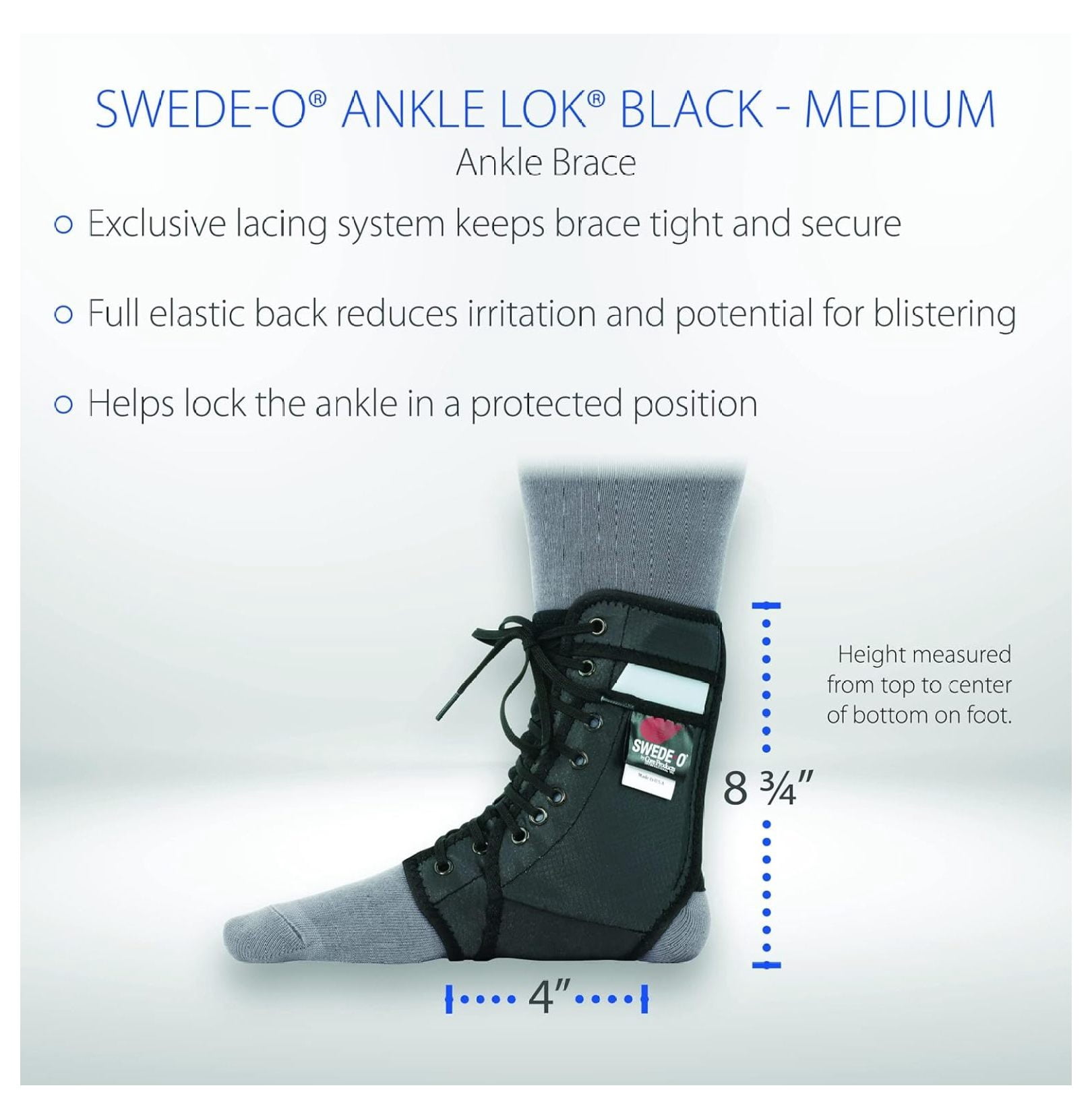Lace-Up Ankle Brace with Lateral Support, Adjustable Stabilizer, Black, Medium