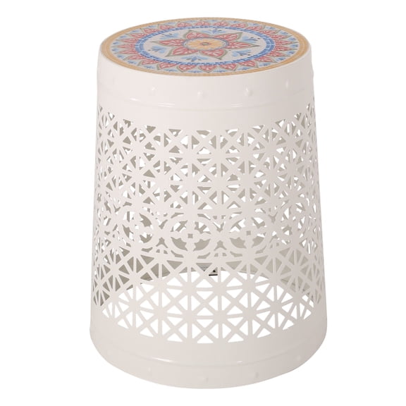 Garden Stool Ceramic Decoration Indoor/Outdoor Hollow Pattern Garden Stool Antique White