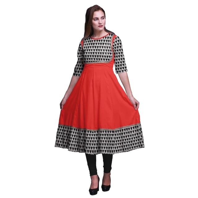 Bimba Light Gray2 Geometric Triangle Indian Kurtis For Women Party Wear Anarkali Kurta Printed Long Maxi Dress Large