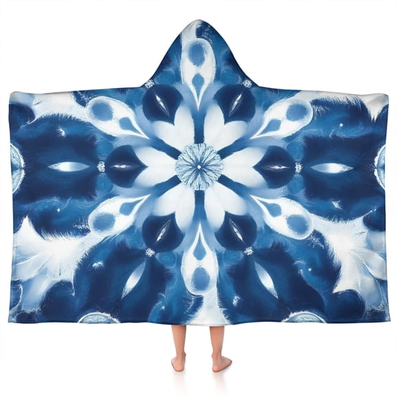 Indigo Tie Dye Floral Mandala Hooded Bath Towel,50"x30" for Ages 3 To 12 Kids, Quick Dry Lightweight Soft Microfiber Hood Beach Towel Cover Up for Kids