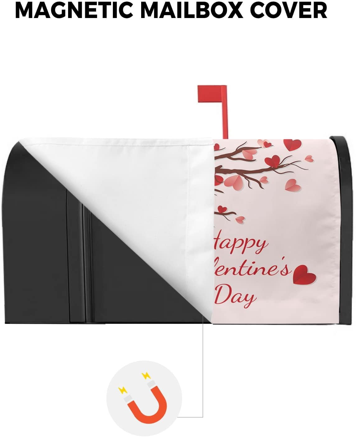 Valentine''s Day Love Heart Tree Mailbox Cover Magnetic Mailbox Wraps, Pink Mailbox Covers Standard Size 18x21 Inch Mail Wrap Post Letter Box Valentines Decoration for Outdoor Gardern Yard