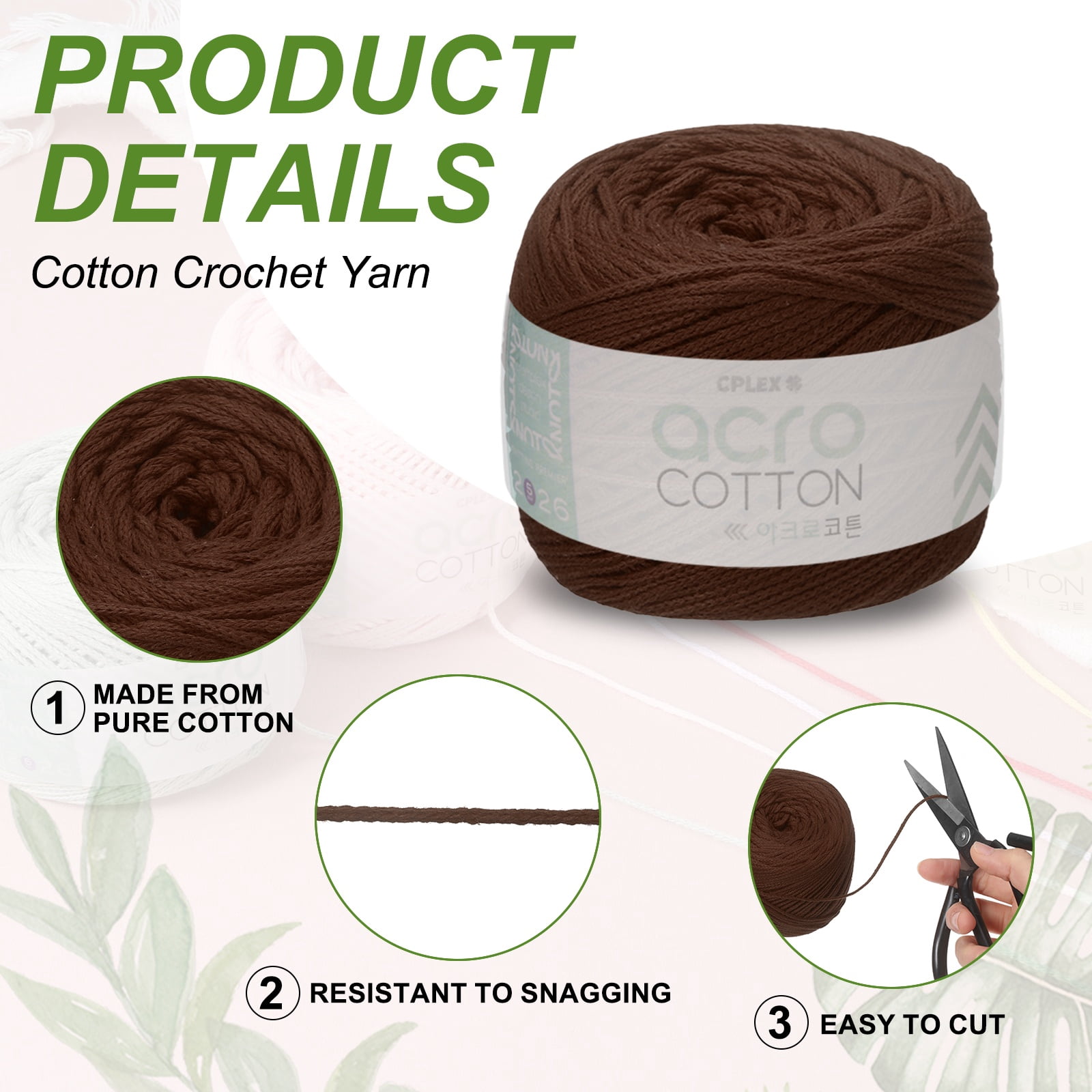 Uxcell 2 Roll Cotton Crochet Yarn, 1.5mm x 164 Yards Macrame Cord Braided Cotton Rope Twine String for Crochet Bag Knitting Crafts Wall Plant Hanging Gift Wrapping, Brown