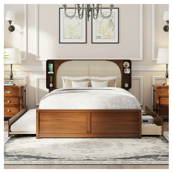Modern California King Platform Bed with Upholstered Headboard, Gray Finish, Solid Wood Legs, Bed in a Box, Box Spring Not Required