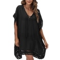 thumbnail image 2 of COMVALUE Women V Neck Swimsuit Cover Ups Crochet Swim Coverup Hollow Out Summer Beach Cover Up Dress (One Size, Black), 2 of 8