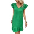 thumbnail image 3 of Summer Dresses for Women V Neck Cap Sleeve Ruffle Hem Smock Short Dress Green XL, 3 of 8