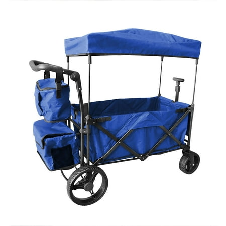 Wide Colour Enhancer - BLUE OUTDOOR PUSH FOLDABLE WAGON CANOPY UTILITY TRAVEL CART WIDE TIRES BRAKE