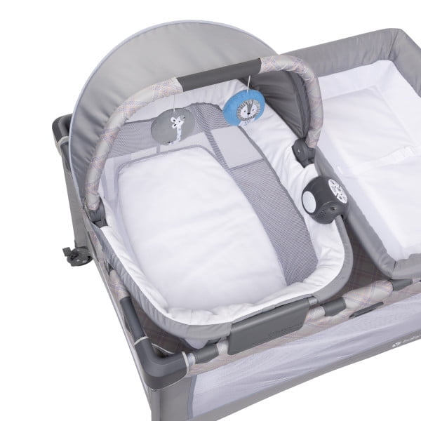 Baby Trend Nursery Den Playard with Dome Napper, Changing Table & Diaper Stacker in Madrid Plaid