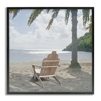 Stupell Industries Chair Under Palm Tree Coastal Photography Gray Framed Art Print Wall Art, 24 x 24