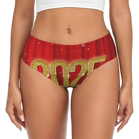 Naloa Happy New Year 2025 F Womens No Show Cotton Underwear Mid-High Waisted Soft Ladies Panties Strech Breathable Briefs -XX-Large