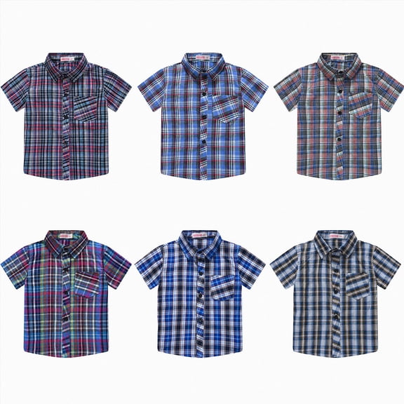 Boys Button Down Shirt Short Sleeve Formal Uniform Dress Shirts with Pocket 6-12 Months 12-24 Months 2t 3t 4t 5t 6t 7t 8t 9t Children Purple 12-18 Months