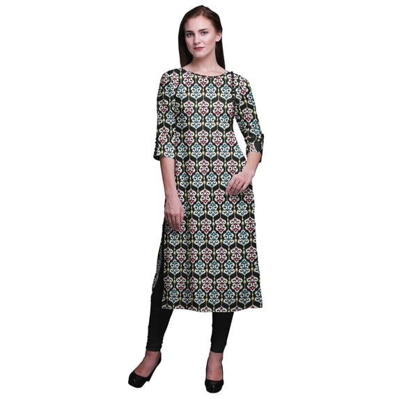 Bimba Long Straight Dresses For Women Printed 3/4 Sleeve Indian Clothing