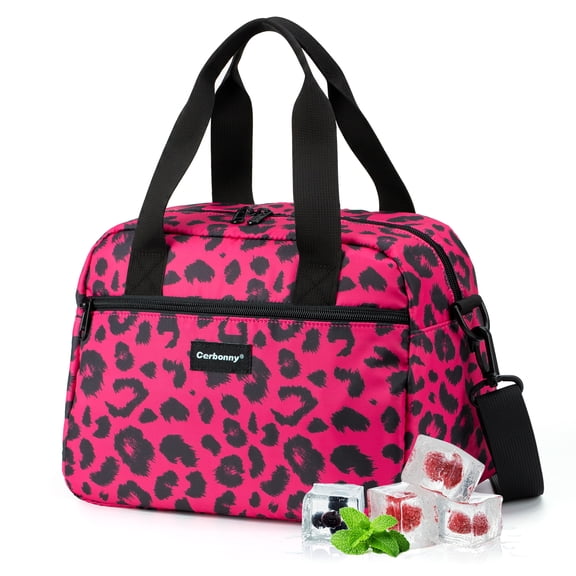 Lunch Bag for Women, Freezable Lunch Bag with Built-in Ice Pack, Small Cooler Bag, Portable Insulated Lunch Bag,Reusable Lunch Bags for Work, Picnics, Travel & School-Pink leopard prin