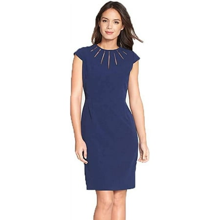 Adrianna Papell Cutout Neck Crepe Sheath Dress 14 Dusk