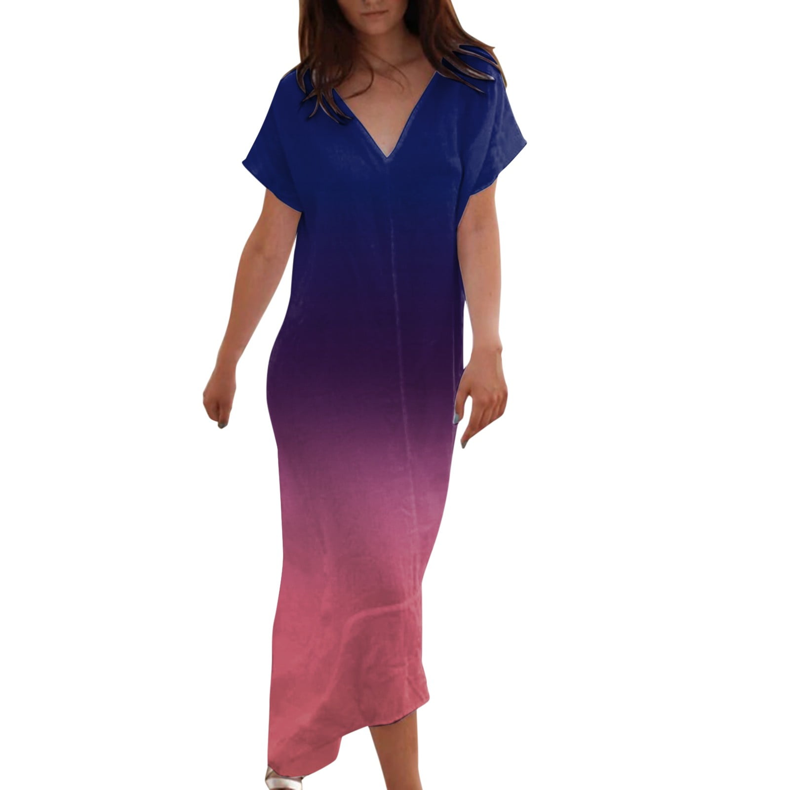 Summer Dresses For Women 2023 Short Sleeve Cover Ups V Neck Loose Comfy Beach Dress
