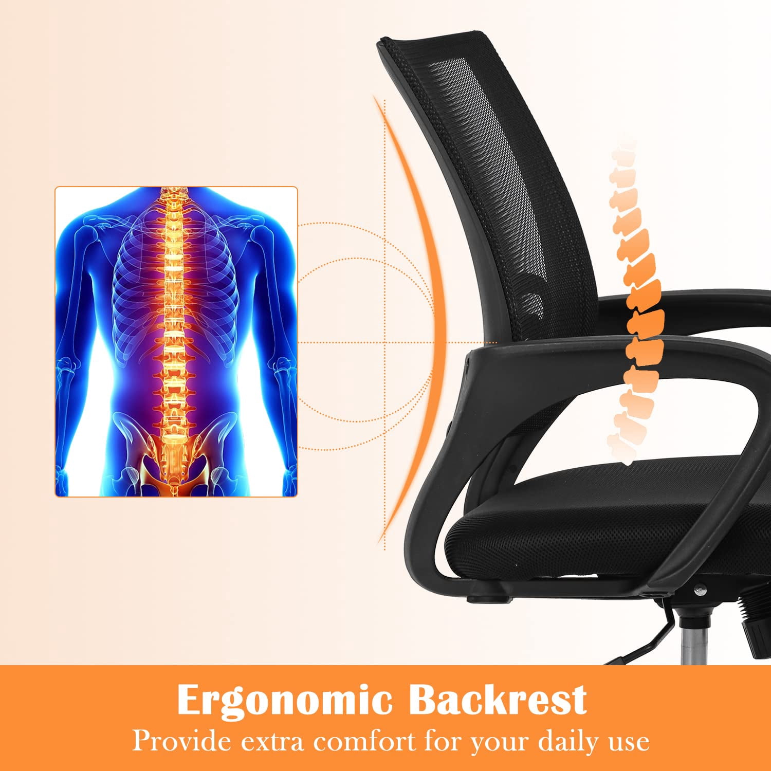 CL.HPAHKL Mesh Computer Desk Chair, Ergonomic Office Chair with Lumbar Support & Armrests Mid Back Swivel Rolling Task Chair for Home Office Study Gaming, Black